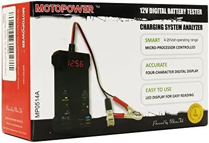 Motopower MP0514C 12V בודק סוללות דיגיטליות בודק סוללות וניתוח מערכת טעינה עם תצוגת LCD ואינדיקציה LED - צבע גומי אדום