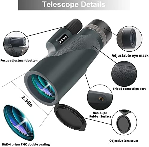 טלסקופ חד-עיני 16 על 60 עם מחזיק סמארטפון וחצובה חד-עיני מופעל גבוה למבוגרים טלסקופ בחדות גבוהה לציד נסיעות קמפינג טיולים קונצרט נסיעה
