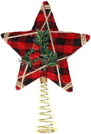 מלאכת חג המולד בד באפלו בדוק מיניאטורה מיניאטורה 5 נקודות עץ כוכבים - גובה 6.5 אינץ ' - בסיס ספירלי