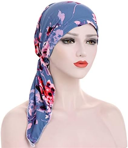 כובע קשר אלסטי כובעי חיג'אב נשים הדפסת פרח טורבן מכסה שיער נשירת שיער כיסוי ראש כותנה אלסטית הצעיף חטיבה ראשית נמתחת כובע טורבן