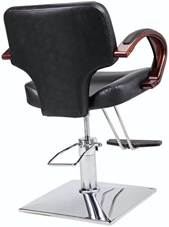כיסא ספר הידראולי מסתובב 360 מעלות ציוד סלון יופי לשיער עם משענת יד מעץ, גובה מתכוונן, שחור
