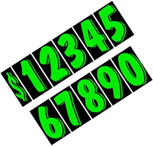 Versa-Tags 7.5 מדבקות מספר ויניל שחור/ירוק 11 תריסר תמחור של השמשה הקדמית וחפיסה אחת של כל אחת מישיבות שורה שלישית ומטה 14.5 x 2.75 מדבקות