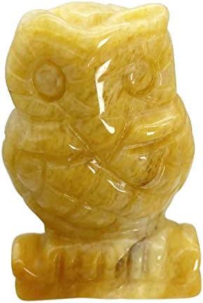 Neyisaa פסל ציפורים ינשוף ינשוף צהוב טבעי, ריפוי מגולף ביד צלמיות של בעלי חיים של בעלי חיים כיס קישוט אבן 2 גבוה