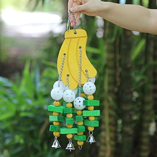 Balacoo 2PCS מיתרים תוכי צעצועים פעילות גופנית מונחת ציפורים לעיסת עץ לועסת מגרסת ציפורים בלוקים של בננה נשיכה מצחיקה
