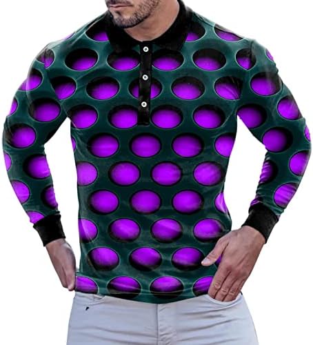חולצות פולו דיגיטליות לתלת מימד של ZDDO גברים, רחוב אמנות גרפיקה מצחיק כפתור הצוואר שריר צוואר דק מתאים טניס ספורט גולף צמרות