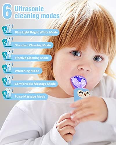 מברשת שיניים חשמלית לילדים, מברשת שיניים לפעוטות בצורת מברשות שיניים לילדים מגיעים עם 3 ראשי צחצוח עם 5 מצבי ניקוי קולי וטיימר חכם 7 עמיד