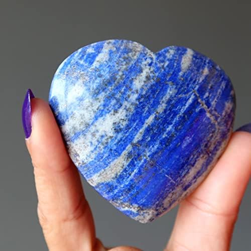 גבישי סאטן לפיס לב מאהב מיסטי כחול לאזולי אבן ריפוי קריסטל 2.25-2.5 אינץ '