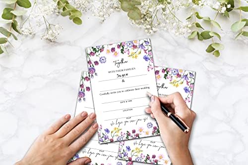 כרטיסי הזמנה לחתונה עם מעטפות - פרחי בר סגולים ממלאים את כרטיסי מקלחת הכלות הריקה, מסיבות וקבלות פנים, 25 מזמינים עם מעטפות - 008together