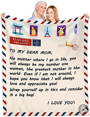מתנות NueAsrs לאמא, מתנות ליום הולדת ליום האמהות לאמא, שמיכה לאמא שלי מתנה מבת בן, יום האם, שמיכת מכתב אמא 60 x 50 אינץ '