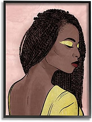תעשיות סטופל אישה אפריקאית אמריקאית עם צללית זהב גליץ, עוצב על ידי מרקוס פריים שחור ממוסגר אמנות קיר, 16 איקס 20, חום