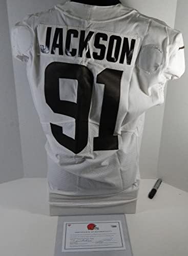 2020 קליבלנד בראונס ג'ו ג'קסון 91 משחק השתמש בג'רזי תרגול לבן 46 351 - משחק NFL לא חתום משומש גופיות