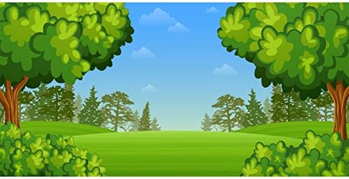 קריקטורה ירוק יער צילום רקע 20 על 10 רגל כחול שמיים יילוד תינוק מקלחת מסיבת יום הולדת רקע בוש כר דשא אחו קיץ טבע נוף גן ילדים בית ספר