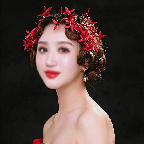 יד אדום פרח שיער קליפים קריסטל סיכות לנשים בציר חתונה סרטי ראש כיסוי ראש כלה כיסוי ראש