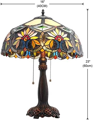 ג 'ינסנגלוקס טיפאני סגנון שולחן מנורת 2-אור 23 גבוה בציר כפרי גדול טיפאני מנורה שליד המיטה גדול לוקסוס ייחודי שולחן אור מוכתם זכוכית צל