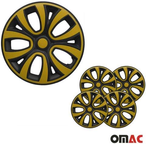 OMAC 15 אינץ 'רכזות לטויוטה שחור מאט וצהוב 4 יח'. כיסוי חישוקי גלגלים - כובעי רכזת - החלפת חוץ של צמיג מכוניות