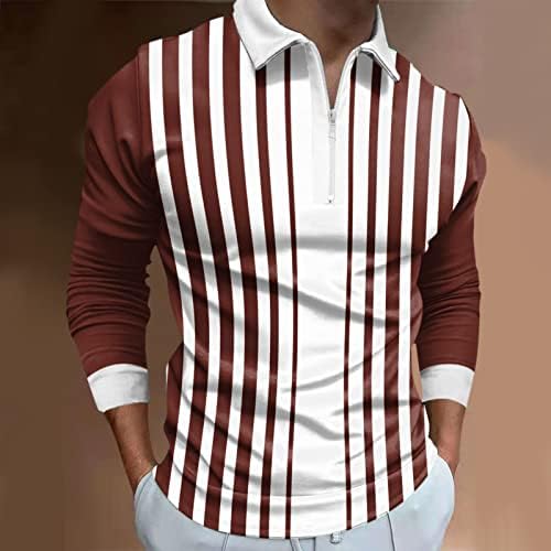חולצות פולו לגברים של ZDDO צוואר מעלה, סתיו חורף שרוול ארוך טלאים טלאים טלאים גולף חולצה מעצבת שרירים מזדמנים