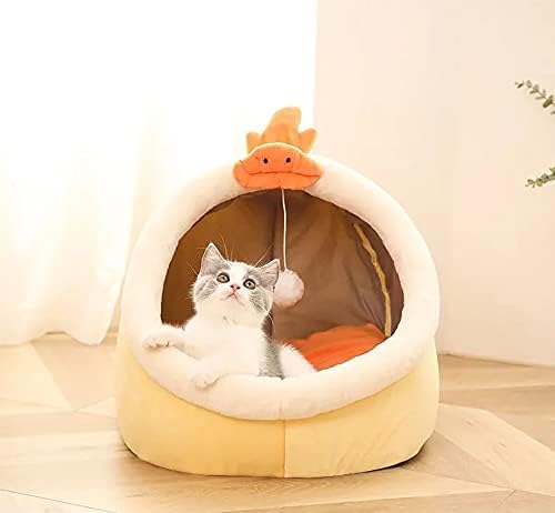 H&T מיטה חמודה רכה לחתולים, עם קושינס נוח מבד תחתון ללא החלקה וכדור צעצוע תלוי)