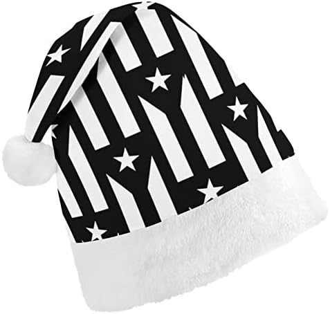 פורטו ריקו דגל שחור ולבן חג המולד כובע רך קטיפה סנטה כובע מצחיק כפה עבור חג המולד לשנה חדשה חגיגי מפלגה