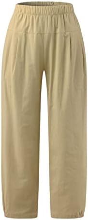 מכנסי קפרי קפרי של בוזני נשים מותניים אלסטיות כותנה פשתן יוגה מכנסיים קצוצים מכנסיים