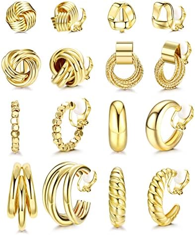 פיבו פלדה 8 זוגות זהב קליפ על עגילים לנשים שמנמן קליפ על חישוק עגילי עבור ללא פירסינג טוויסט קשר קליפ עגילי לא פירסינג מזויף עגילי סט