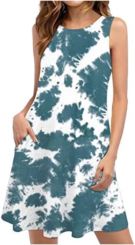 שמלת קיץ לנשים 2023 שמלת טנק חוף פרחוני חולצת טריקו שופעת כיסים מזדמנים שמלת בוהו