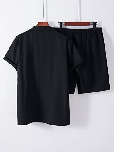 Fdsufdy תלבושות שני חלקים לגברים גברים חולצת צוואר דש מוצק ומכנסיים קצרים ללא טי