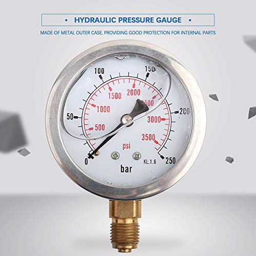 מד לחץ, מד לחץ הידראולי מלא נוזלים, 2-1/2 גודל חיוג 0-3750psi 0-250bar G1/4 לחץ הרכבה תחתון, מדדי לחץ תעשייתי