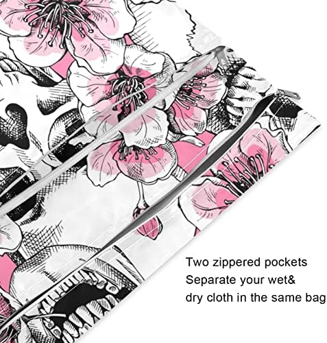 גולגולת גותית סוכר פרחוני שקית יבשה רטובה 2 חבילה עם רוכסן, שקית חיתול פרחים וינטג