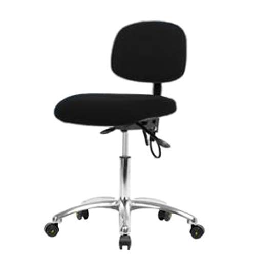 כיסא בד גבוה עם בסיס כרום, טבעת רגל כרום, זרועות מתכווננות, גלגלים ללא הטיה, שחור