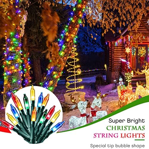 Jyniiw 200 רוזן חוט ירוק אורות חג מולד חיצוניים פנימיים, אורות מיתרים מרובי צבעים 76ft חיצוניים עם 8 מצבים, אורות עץ חג המולד אטומים למים