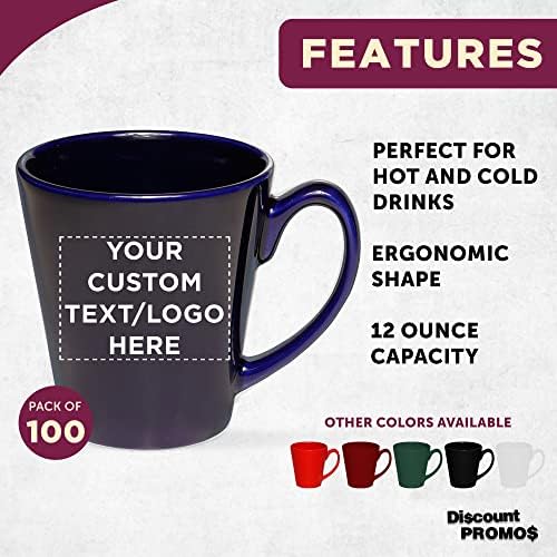 ספל קפה קרמיקה מבריק בהתאמה אישית ספל קפה 12 גרם. סט של 100, חבילה בתפזורת מותאמת אישית - מושלמת לתה, אספרסו, קפוצ'ינו, קקאו חם - כחול
