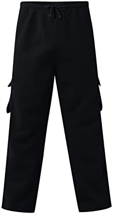 אופנה לגברים משיכת ריבוי כיס מכנסי מטען מזדמנים מכנסי טיול בצבע אחיד מכנסי כותנה מכנסיים