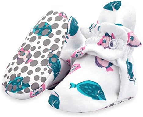 Zutano Unisex כותנה אורגנית של נעלי תינוקות עם סוליות אחיזה, נעלי תינוקות יחידות רכות