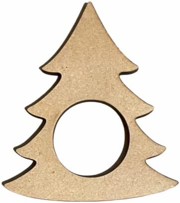 שולחן חג המולד כפרי טבעת מפית עץ עץ, סט של 4