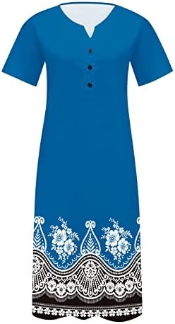 נשים חולצה שמלת רופף מזדמן פרע פרחוני מקסי שמלות עם צווארון קצר שרוולים כפתור למטה שמלות קיץ עם כיסים