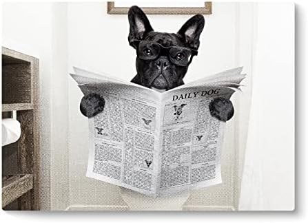 קיר כלבים מצחיק הדפס אמנות אמנות צרפתית בולדוג צרפתי קרא עיתונים יושבים על הדפסי פוסטר לשירותים על צביעת בד יצירות אמנות נמתחות ומוסגרות