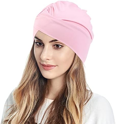 כובע טורבן אופנה לנשים בצבע אחיד עוטף שיער שיער אלסטי כובע קל משקל מתאים כובעי סרטן
