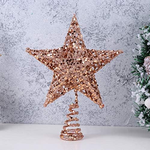 טופר עץ כוכב Veemoon טופר עץ נצנצים חג המולד, כוכב חג המולד כוכב ברזל נוצץ ורד זהב חג ​​המולד קישוט עץ עץ לעיצוב בית מקורה 7. טופר עץ