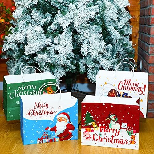 ספאמון 12 חתיכות חג המולד נייר מתנת שקיות גדול חג המולד עם 4 עיצובים ידיות לטפל גודי לעטוף עבור חג הווה קישוטים