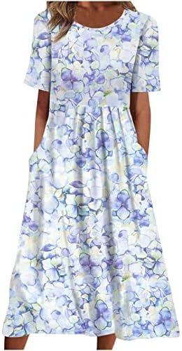 שמלות קיץ נשים שמלת הדפסת פרחים בוהו 2023 אופנה סיבתית שרוול קצר שמלה ארוכה נופש חוף שמלת חוף עם כיסים