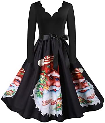 נשים סתיו בגדי חג המולד צווארון ארוך שרוול 1950 רטרו רזה אונליין המפלגה שמלת שחבור גדול מכפלת שמלת שמלות