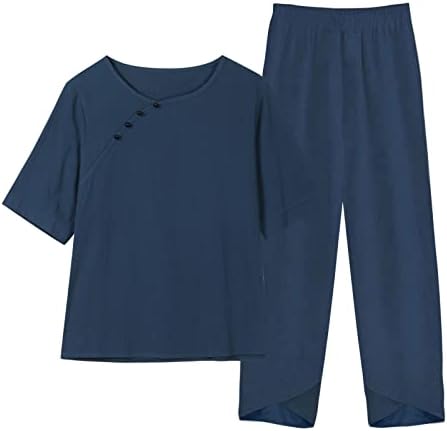 ערכות מכנסי בראנץ 'לנשים סתיו סתיו פשתן הדפס 2 חלקים מכנסי רגל ישר מערכים נשים 2023 בגדים טרנדיים S6