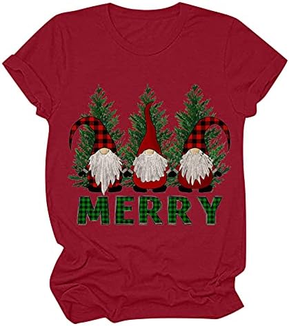 חולצות חג המולד של נשים, נערות נוער מצחיקות חג המולד גרפי חולצה עם שרוול קצר חולצת נמר משובצת חג המולד