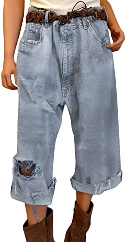 מכנסי ג'ין קצרים לנשים קיץ נשים רטרו רטרו שבטי שבטי מזדמן ג'ינס רחב מכנסיים קצוצים ג'ינס הרזיה