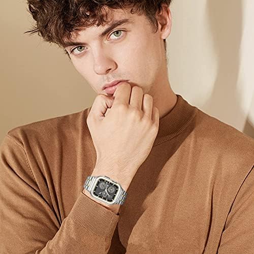 רצועת שעון נירוסטה של ​​Miohhr עם מארז תואם לסדרת Apple Watch 8/7, רצועה מחוספסת עם כיסוי פגוש מגן למתכת לגברים להקת iwatch