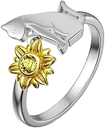 אישית שמש פרח טבעת חמוד חתול טבעת מתוק ילדה אסתטי טבעת מתנה פשוט טבעת בנות טרנדי האהבה מתנה