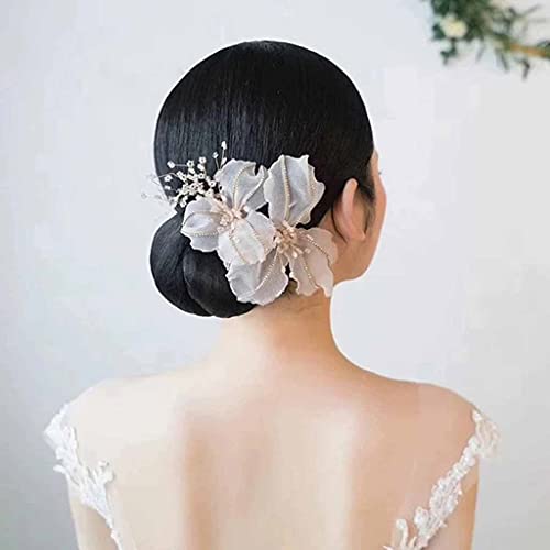Zjhyxyh חרוזי קרפ פרח שיער קישוט שיער כלות כיסוי ראש כלות קליפ אביזרי שיער לחתונה