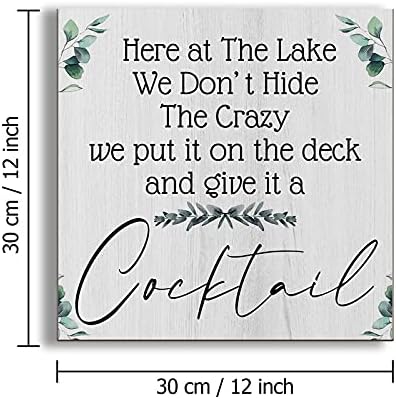 Utf4c כאן באגם אנחנו לא מסתתרים את שלט העץ המטורף 12 x 12 בקתות בית אגם קוקטייל עץ פלאק כפרי אגם תלויה תפאורה לבית חדר סלון משפחתי