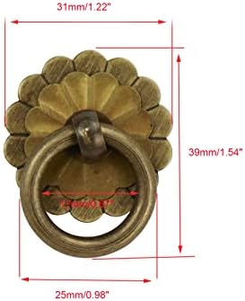 FAOTUP 6 יחידות משיכות טבעת פרחים ברוז, טבעת משיכה דקורטיבית, טבעות משיכה וינטג ', חומרת טבעת משיכת פליז, משיכות טבעת פליז לארונות ומגירות