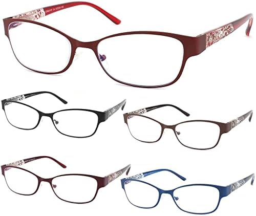 כחול אור חסימת קריאת משקפיים 5 חבילה אופנה מתכת מלא מסגרת גבירותיי מחשב קוראי עם אביב ציר משקפיים לנשים
